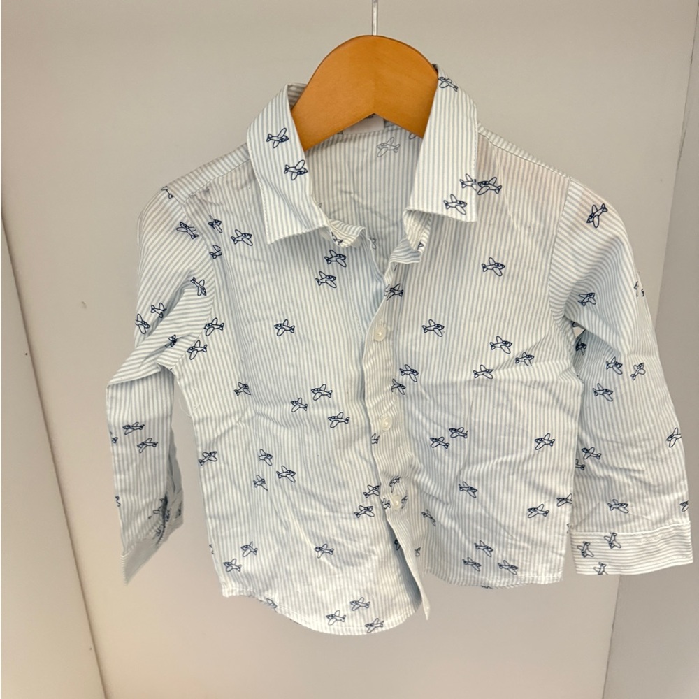Starting Out White and Blue Kids Button Down Shirt